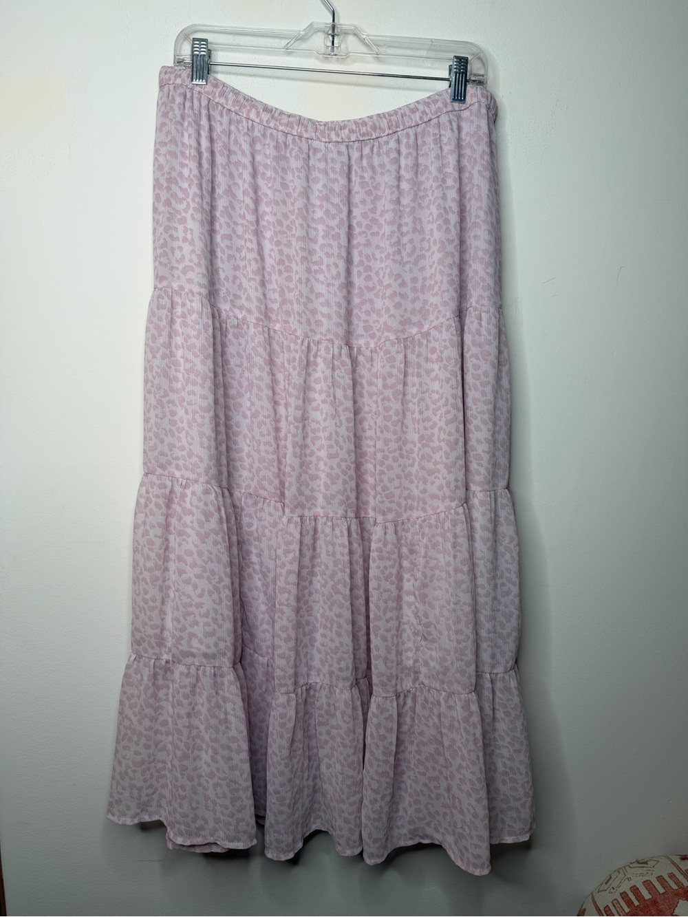 Aerie Pink Leopard Print Tiered Maxi Skirt XL Boho Cottagecore Pull On - Picture 8 of 8